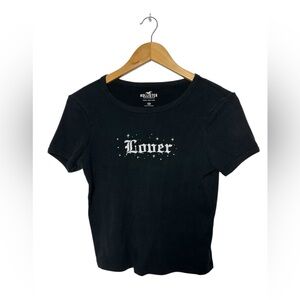 Hollister Lover Embroidered Baby Tee Taylor Swift Black White Size XS